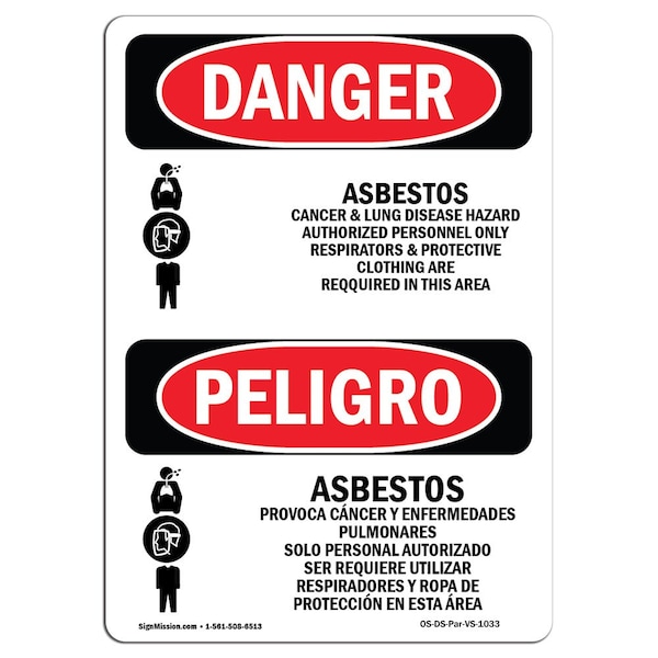 Signmission Safety Sign, OSHA Danger, 18" Height, Asbestos Cancer Lung Disease Bilingual Spanish OS-DS-D-1218-VS-1033 - main